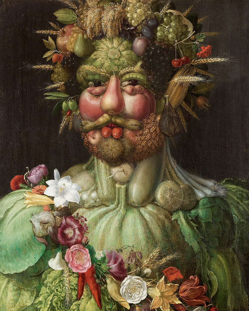 Rudolf II as Vertumnus, Roman god of the seasons, 1591, by Giuseppe Arcimboldo, courtesy of Skokloster Castle, Sweden